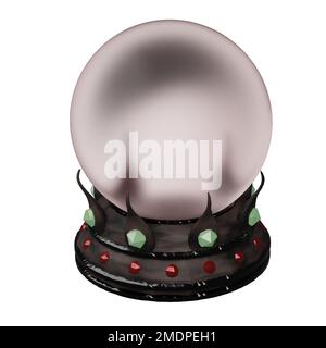 3D rendering of isometric Fortune teller magic crystal ball. Divination and foresight of future, magic tools of sorcerers. Realistic PNG illustration Stock Photo