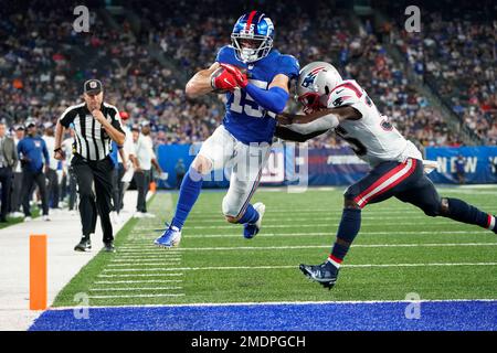 New York Giants wide receiver Alex Bachman (81) celebrates after scoring a  touchdown during an NFL preseason football game against the Cincinnati  Bengals, Sunday, Aug. 21, 2022 in East Rutherford, N.J. The