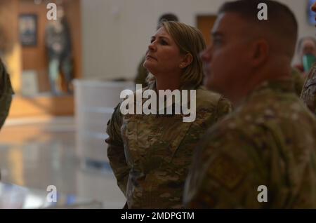 Colonel Nicholas Dipoma, Second Air Force Vice Commander, and Chief Master Seargeant Kathleen McCool visit the 37th Training Wing at Joint Base San-Antonio Lackland, Texas on July 26, 2022. Col Dipoma and CMSgt McCool toured Basic Military Training Stock Photo