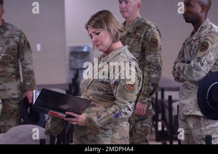 Colonel Nicholas Dipoma, Second Air Force Vice Commander, and Chief Master Seargeant Kathleen McCool visit the 37th Training Wing at Joint Base San-Antonio Lackland, Texas on July 26, 2022. Col Dipoma and CMSgt McCool toured Basic Military Training Stock Photo