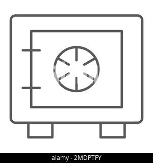 Safe box thin line icon, security and money, bank safe sign, vector graphics, a linear pattern on a white background, eps 10. Stock Vector