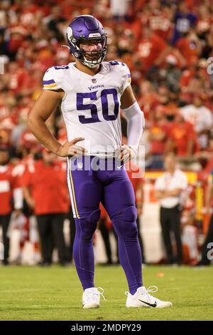 KANSAS CITY, MO - AUGUST 27: Minnesota Vikings defensive end Hercules  Mata'afa (50) during an NFL preseason game between the Minnesota Vikings  and Kansas City Chiefs on Aug 27, 2021 at GEHA