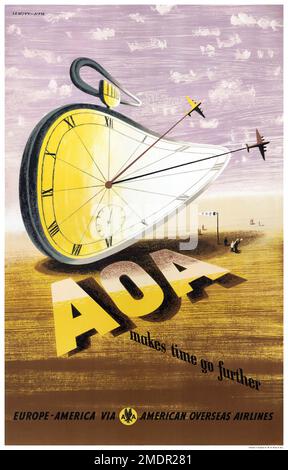 AOA makes time go further by Jan Le Witt (1907-1991) and George Him (born Jerzy Himmelfarb 1900-1982). Poster published in 1948 in the USA. Stock Photo