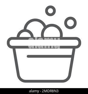 Laundry bucket line icon, clean and wash, basin with foam sign, vector graphics, a linear pattern on a white background, eps 10. Stock Vector