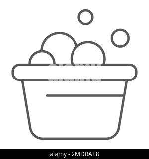 Laundry bucket thin line icon, clean and wash, basin with foam sign, vector graphics, a linear pattern on a white background, eps 10. Stock Vector