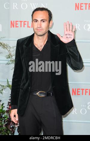 Khalid Abdalla photographed during the World Premiere of 'The Crown Season 6' held at Theatre Royal Druy Lane , London on Tuesday 8 November 2022 . Picture by Julie Edwards. Stock Photo