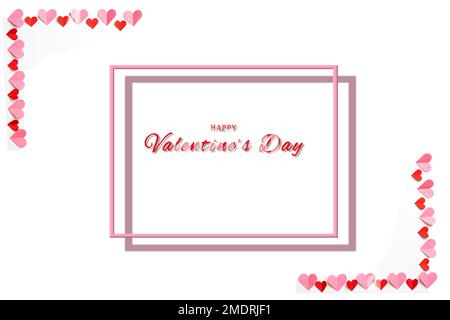 Valentine's Day greeting card, with a minimalist design on a white background and colored hearts on the corners. Stock Photo