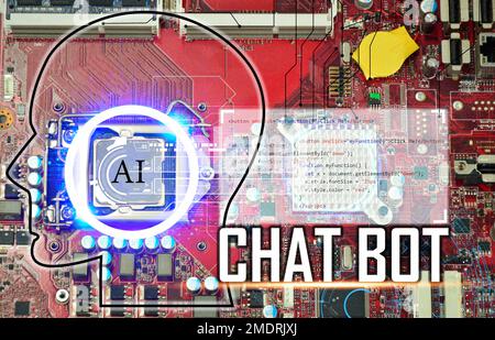 Conceptually, an AI chatbot or artificial intelligence that can naturally communicate through messages with humans Stock Photo