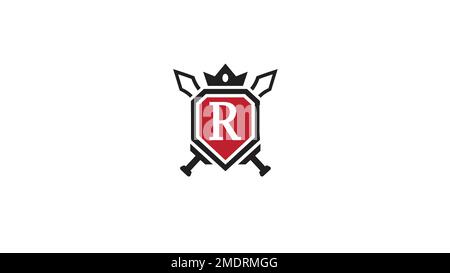 creative shield letter r swords crown logo vector design Stock Vector ...