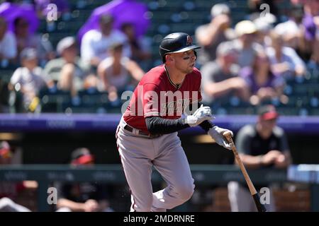 Arizona Diamondbacks third baseman Drew Ellis warms up during the first  inning of a spring training baseball game against the San Francisco Giants  Wednesday, March 23, 2022, in Scottsdale, Ariz. (AP Photo/Ross