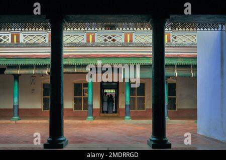 08 22 2009 Veranda in Vintage Architectura Heritage.Old Wooden House at Chettinad near Karaikudi Tamil Nadu India Stock Photo