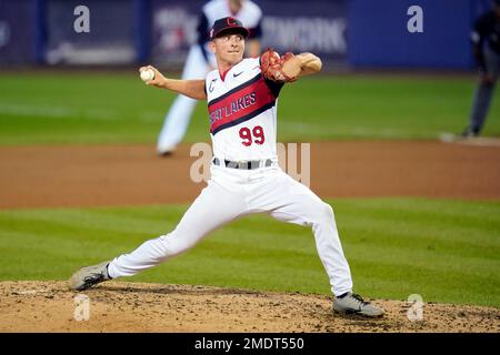 CLEVELAND, OH - MAY 11: James Karinchak (99) of the Cleveland Indians  celebrates after retiring the side in the eighth inning of a game against  the Ch Stock Photo - Alamy