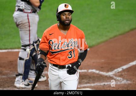Baltimore Orioles' Cedric Mullins in action during a baseball game against  the Texas Rangers, Sunday, May 28, 2023, in Baltimore. (AP Photo/Nick Wass  Stock Photo - Alamy