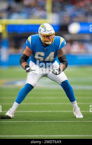Los Angeles Chargers guard Brenden Jaimes (64) before an NFL football
