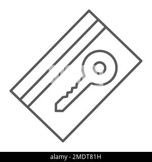 Key card thin line icon, hotel and access, electronic pass sign, vector graphics, a linear pattern on a white background, eps 10. Stock Vector