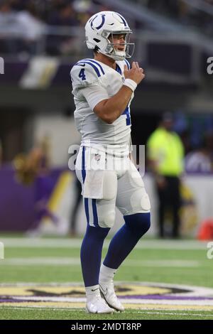 Indianapolis, Indiana, USA. 30th Oct, 2022. Indianapolis Colts quarterback  Sam Ehlinger (4) during pregame of NFL football game against the Washington  Commanders in Indianapolis, Indiana. John Mersits/CSM/Alamy Live News Stock  Photo 