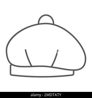 Beret thin line icon, hat and clothing, cap sign, vector graphics, a linear pattern on a white background, eps 10. Stock Vector