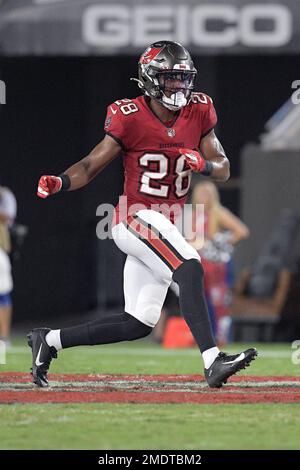 Tampa Bay Buccaneers safety Lawrence White IV (28) works against Cincinnati  Bengals wide receiver Trenton Irwin during the second half of an NFL  preseason football game Saturday, Aug. 14, 2021, in Tampa