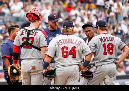 Minnesota Twins' Christian Vazquez bats during the fifth inning of a  baseball game against the New York Yankees, Monday, April 24, 2023, in  Minneapolis. (AP Photo/Abbie Parr Stock Photo - Alamy