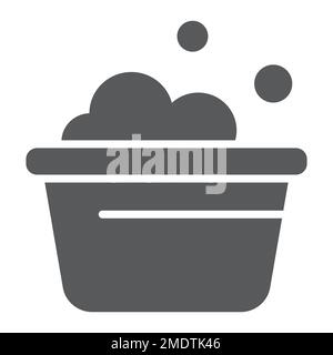 Laundry bucket glyph icon, clean and wash, basin with foam sign, vector graphics, a solid pattern on a white background, eps 10. Stock Vector