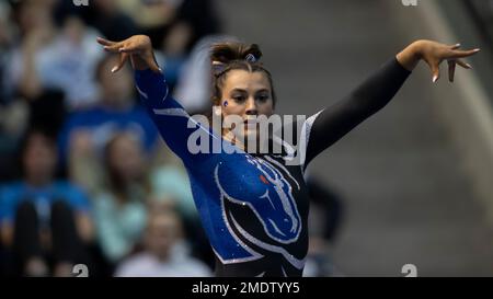 Boise State Gymnast Alyssa Vulaj Performs Her Beam Routine During An 