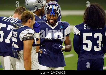 Dallas Cowboys linebacker Jabril Cox (14) runs on special teams against the  New York Giants during an NFL football game in Arlington, Texas, Sunday,  Oct. 10, 2021. (AP Photo/Michael Ainsworth Stock Photo - Alamy