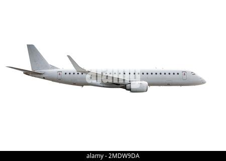 Passenger airplane flying isolated on white background Stock Photo - Alamy