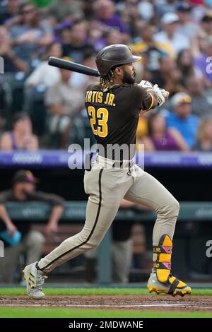 San Diego Padres right fielder Fernando Tatis Jr. (23) in the the sixth  inning of a baseball game Saturday, June 10, 2023, in Denver. (AP  Photo/David Zalubowski Stock Photo - Alamy