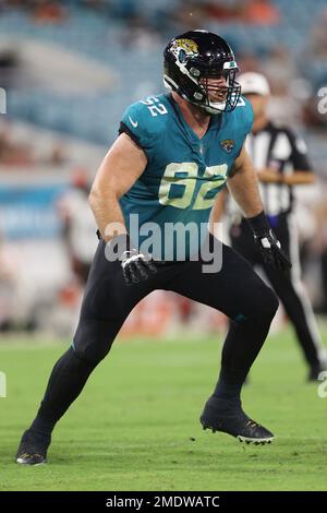 Jacksonville Jaguars offensive tackle KC McDermott (62) blocks