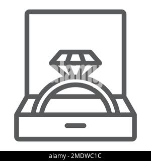 Wedding ring in box line icon, jewellery and accessory, gift box with ring sign, vector graphics, a linear pattern on a white background, eps 10. Stock Vector