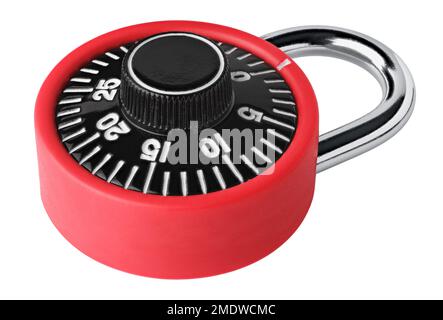 Little red combination padlock, isolated on white background Stock Photo