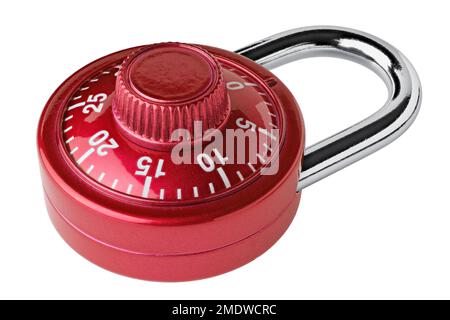 Little red combination padlock, isolated on white background Stock Photo