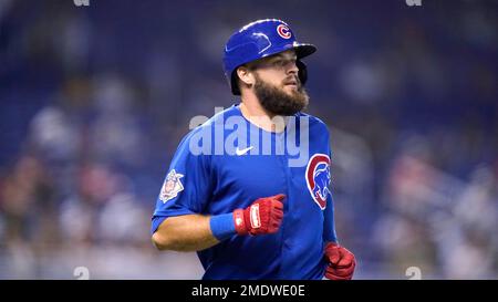 Chicago Cubs' David Bote flies out during the sixth inning of a baseball  game against the Miami Marlins, Sunday, Aug. 15, 2021, in Miami. (AP  Photo/Lynne Sladky Stock Photo - Alamy