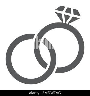 Wedding rings glyph icon, jewelry and marriage, two rings sign, vector graphics, a solid pattern on a white background, eps 10. Stock Vector