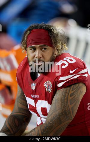 San Francisco 49ers Justin Hilliard (58) on the sideline during an NFL  football game against the Kansas City Chiefs, Saturday, Aug. 14, 2021, in  Santa Clara, Calif. (AP Photo/Scot Tucker Stock Photo - Alamy