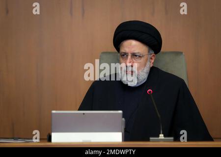 Tehran, Tehran, Iran. 23rd Jan, 2023. A handout photo made available by the Iranian presidential office shows, Iranian president EBRAHIM RAISI speaking during a government meeting. (Credit Image: © Iranian Presidency via ZUMA Press Wire) EDITORIAL USAGE ONLY! Not for Commercial USAGE! Stock Photo