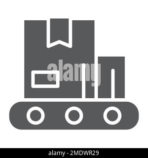 Conveyor glyph icon, production and factory, manufacturing sign, vector graphics, a solid pattern on a white background, eps 10. Stock Vector