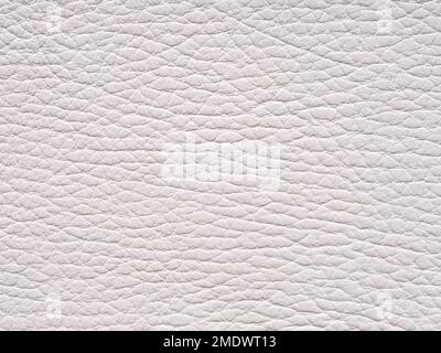 White leather texture sample. Genuine leather closeup in light white tone. Background with copy space, top view. Backdrop textured effect for design Stock Photo