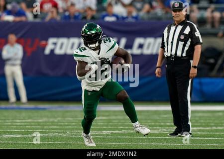 New York Jets running back Michael Carter (32) looks on against the New  England Patriots during an NFL football game Sunday, Oct. 30, 2022, in East  Rutherford, N.J. (AP Photo/Adam Hunger Stock