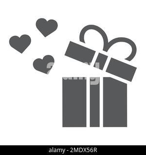 Gift glyph icon, love and package, gift box with hearts sign, vector graphics, a solid pattern on a white background, eps 10. Stock Vector