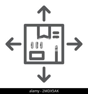 Distribution line icon, logistics and package, box with arrows sign, vector graphics, a linear pattern on a white background, eps 10. Stock Vector