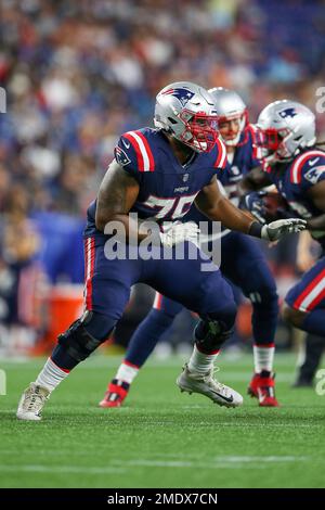 New England Patriots guard Justin Herron (75) walks off the field following  an NFL football game against the Jacksonville Jaguars, Sunday, Jan. 2,  2022, in Foxborough, Mass. (AP Photo/Stew Milne Stock Photo - Alamy