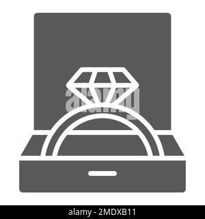 Wedding ring in box glyph icon, jewellery and accessory, gift box with ring sign, vector graphics, a solid pattern on a white background, eps 10. Stock Vector