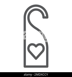 Door hanger with heart line icon, label and love, do not disturb sign, vector graphics, a linear pattern on a white background, eps 10. Stock Vector