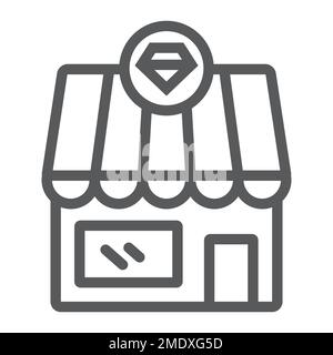 Jewelry shop line icon, building and accessory, diamond store sign, vector graphics, a linear pattern on a white background, eps 10. Stock Vector