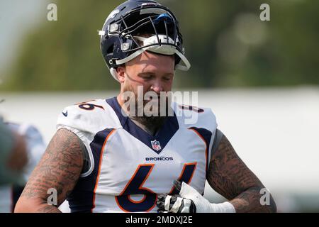 Denver Broncos offensive guard Dalton Risner (66) in coverage during an NFL  football game against the New York Giants, Sunday, Sept. 12, 2021, in East  Rutherford, N.J. The Denver Broncos won 27-13. (