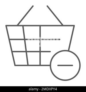 Remove from bucket thin line icon, shopping and commerce, basket sign, vector graphics, a linear pattern on a white background, eps 10. Stock Vector