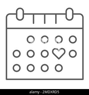 Love calendar thin line icon, valentine and love, romance date sign, vector graphics, a linear pattern on a white background, eps 10. Stock Vector