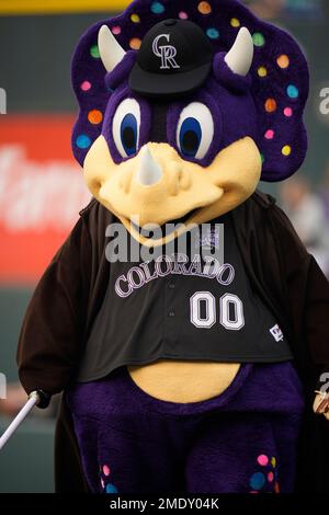 Colorado Rockies mascot Dinger the dinosaur in Star War costume