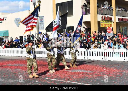 WESTMINSTER, CALIFORNIA - 22 JAN 2023: Members of the US National Reserve Corps carry Flags in the Tet Parade Celebrating the Year of the Cat. Stock Photo
